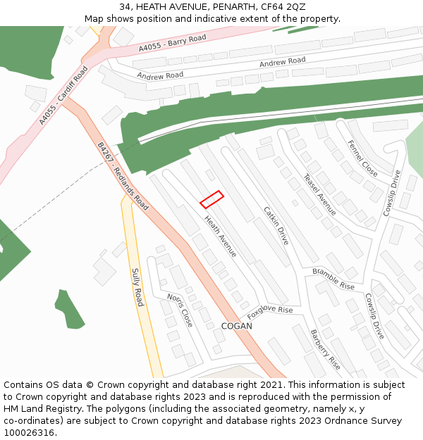 34, HEATH AVENUE, PENARTH, CF64 2QZ: Location map and indicative extent of plot