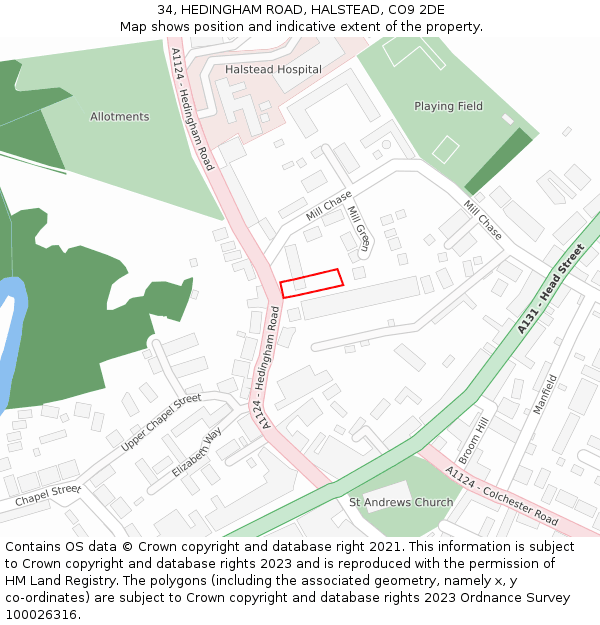 34, HEDINGHAM ROAD, HALSTEAD, CO9 2DE: Location map and indicative extent of plot