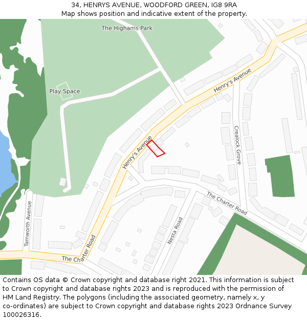 34, HENRYS AVENUE, WOODFORD GREEN, IG8 9RA: Location map and indicative extent of plot