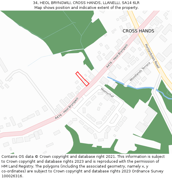 34, HEOL BRYNGWILI, CROSS HANDS, LLANELLI, SA14 6LR: Location map and indicative extent of plot