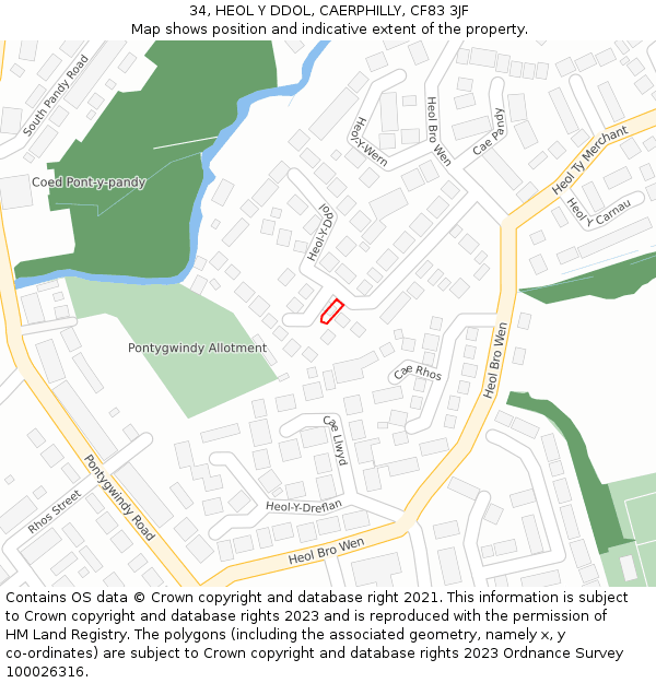 34, HEOL Y DDOL, CAERPHILLY, CF83 3JF: Location map and indicative extent of plot