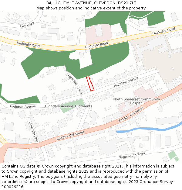 34, HIGHDALE AVENUE, CLEVEDON, BS21 7LT: Location map and indicative extent of plot