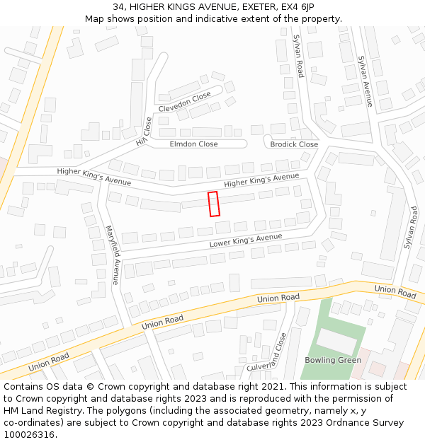 34, HIGHER KINGS AVENUE, EXETER, EX4 6JP: Location map and indicative extent of plot