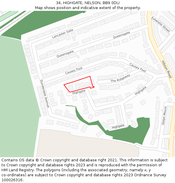 34, HIGHGATE, NELSON, BB9 0DU: Location map and indicative extent of plot