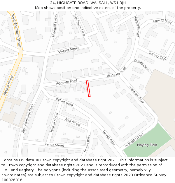 34, HIGHGATE ROAD, WALSALL, WS1 3JH: Location map and indicative extent of plot