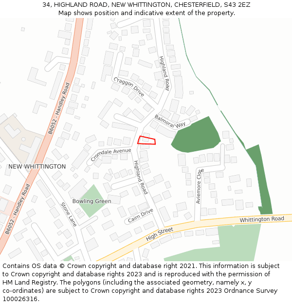 34, HIGHLAND ROAD, NEW WHITTINGTON, CHESTERFIELD, S43 2EZ: Location map and indicative extent of plot