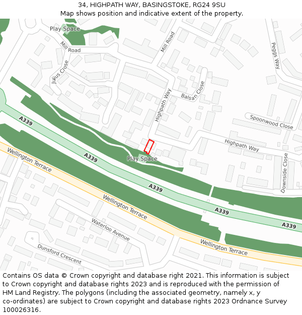 34, HIGHPATH WAY, BASINGSTOKE, RG24 9SU: Location map and indicative extent of plot