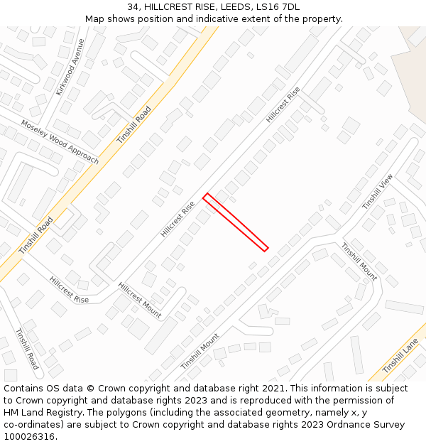 34, HILLCREST RISE, LEEDS, LS16 7DL: Location map and indicative extent of plot