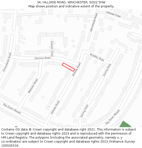 34, HILLSIDE ROAD, WINCHESTER, SO22 5NW: Location map and indicative extent of plot