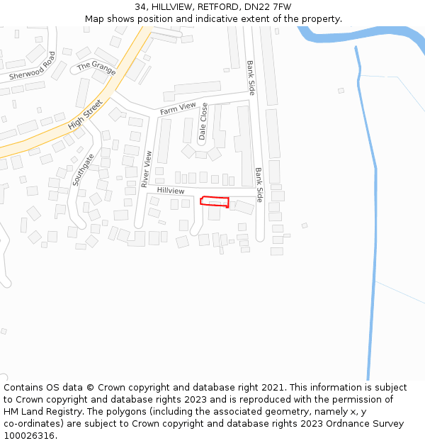 34, HILLVIEW, RETFORD, DN22 7FW: Location map and indicative extent of plot