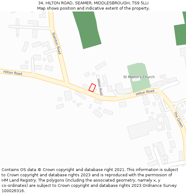 34, HILTON ROAD, SEAMER, MIDDLESBROUGH, TS9 5LU: Location map and indicative extent of plot