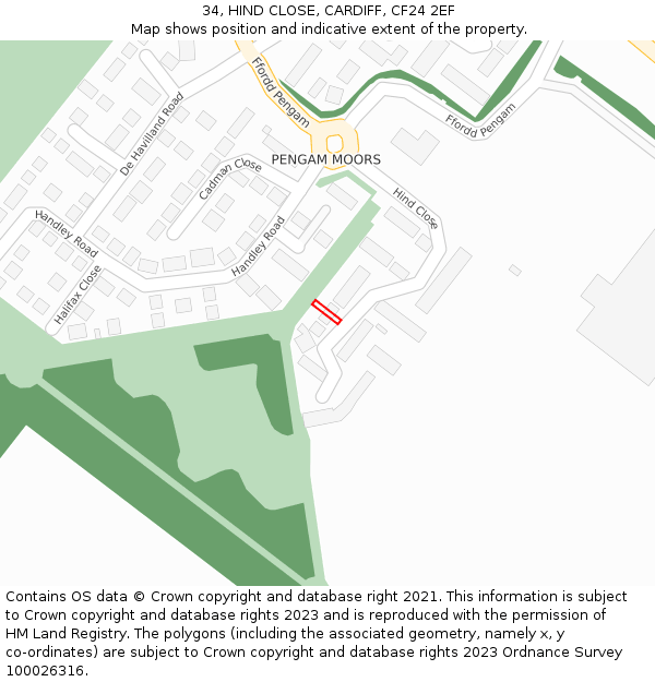 34, HIND CLOSE, CARDIFF, CF24 2EF: Location map and indicative extent of plot