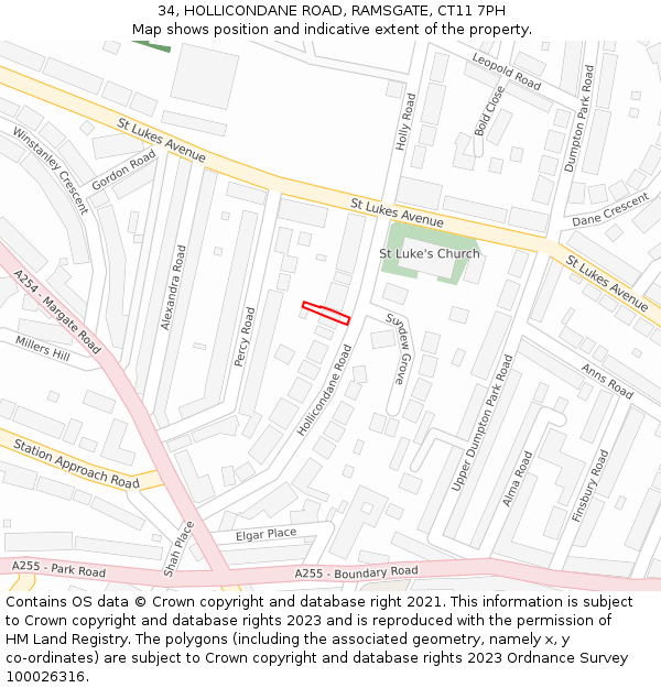 34, HOLLICONDANE ROAD, RAMSGATE, CT11 7PH: Location map and indicative extent of plot