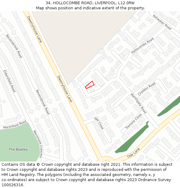 34, HOLLOCOMBE ROAD, LIVERPOOL, L12 0RW: Location map and indicative extent of plot