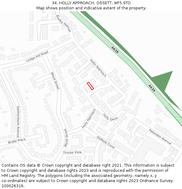 34, HOLLY APPROACH, OSSETT, WF5 9TD: Location map and indicative extent of plot