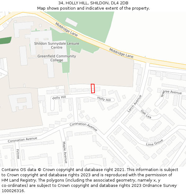 34, HOLLY HILL, SHILDON, DL4 2DB: Location map and indicative extent of plot