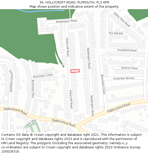 34, HOLLYCROFT ROAD, PLYMOUTH, PL3 6PR: Location map and indicative extent of plot