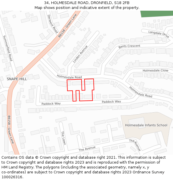 34, HOLMESDALE ROAD, DRONFIELD, S18 2FB: Location map and indicative extent of plot