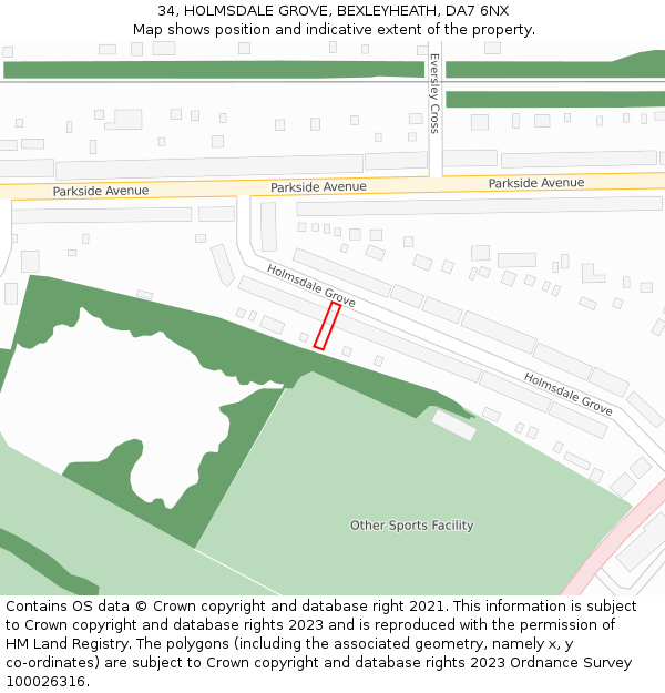 34, HOLMSDALE GROVE, BEXLEYHEATH, DA7 6NX: Location map and indicative extent of plot