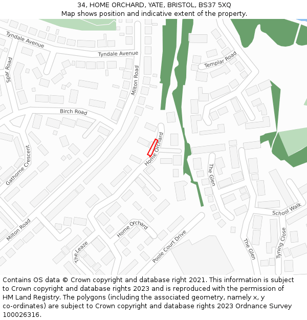 34, HOME ORCHARD, YATE, BRISTOL, BS37 5XQ: Location map and indicative extent of plot