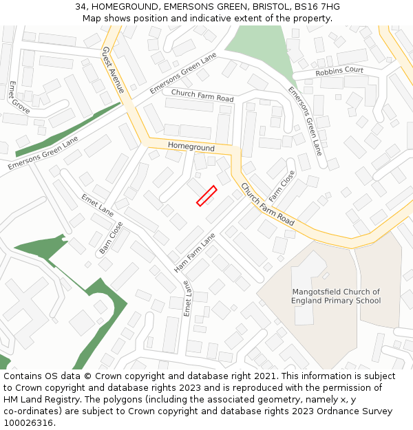 34, HOMEGROUND, EMERSONS GREEN, BRISTOL, BS16 7HG: Location map and indicative extent of plot