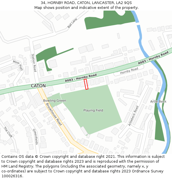 34, HORNBY ROAD, CATON, LANCASTER, LA2 9QS: Location map and indicative extent of plot