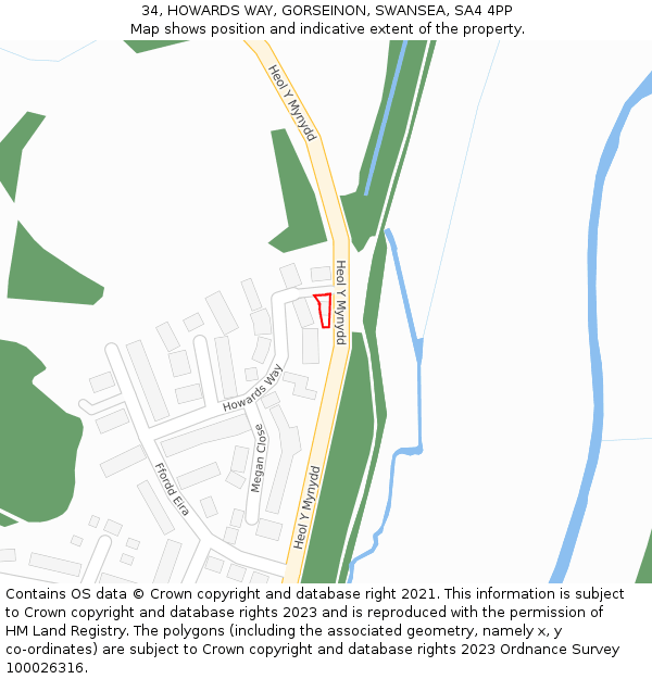 34, HOWARDS WAY, GORSEINON, SWANSEA, SA4 4PP: Location map and indicative extent of plot