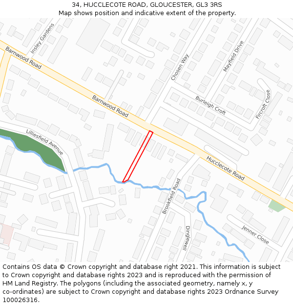 34, HUCCLECOTE ROAD, GLOUCESTER, GL3 3RS: Location map and indicative extent of plot