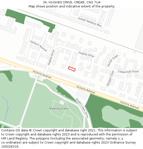 34, HUGHES DRIVE, CREWE, CW2 7UA: Location map and indicative extent of plot