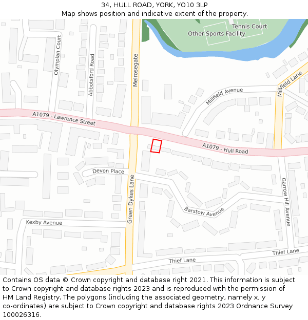 34, HULL ROAD, YORK, YO10 3LP: Location map and indicative extent of plot
