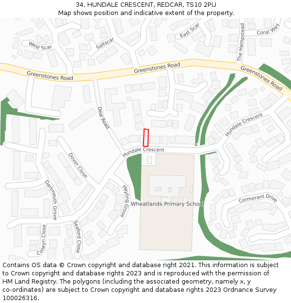 34, HUNDALE CRESCENT, REDCAR, TS10 2PU: Location map and indicative extent of plot