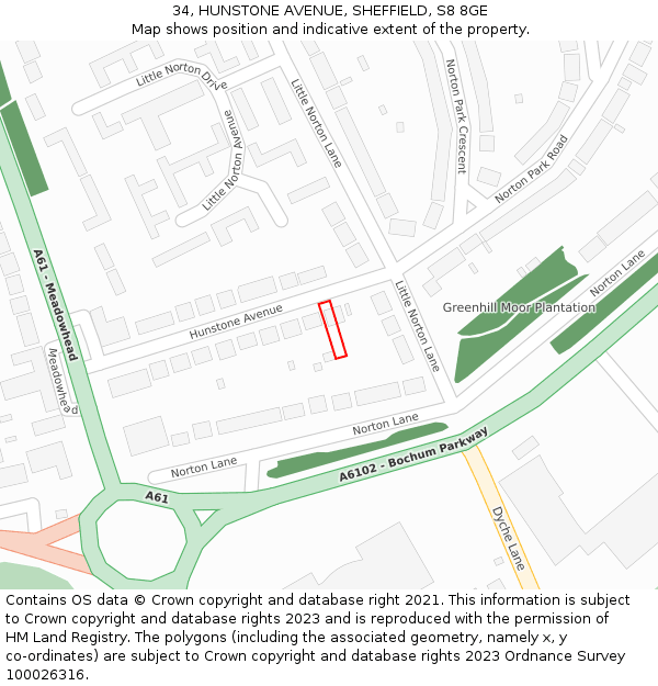 34, HUNSTONE AVENUE, SHEFFIELD, S8 8GE: Location map and indicative extent of plot