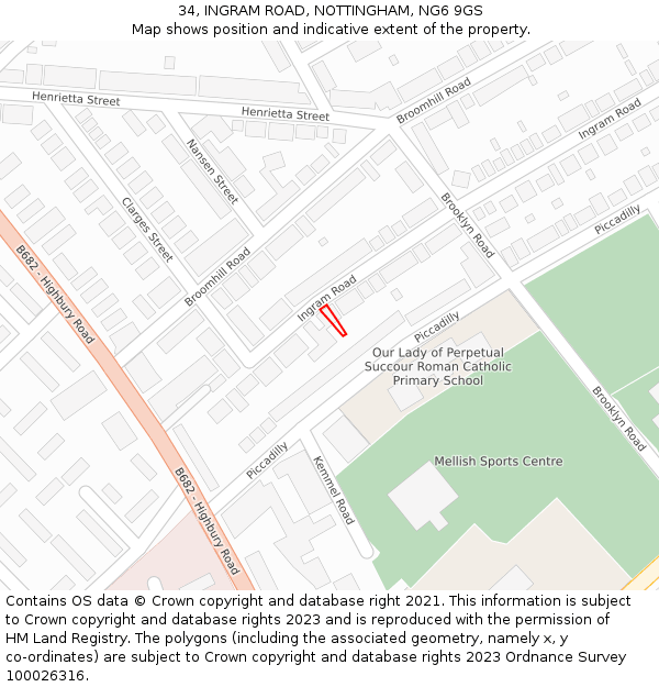 34, INGRAM ROAD, NOTTINGHAM, NG6 9GS: Location map and indicative extent of plot