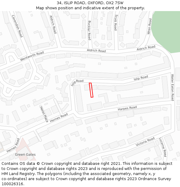 34, ISLIP ROAD, OXFORD, OX2 7SW: Location map and indicative extent of plot