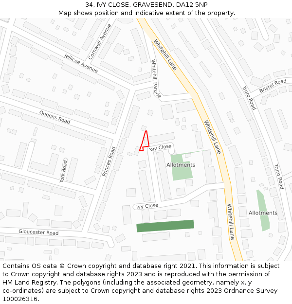 34, IVY CLOSE, GRAVESEND, DA12 5NP: Location map and indicative extent of plot