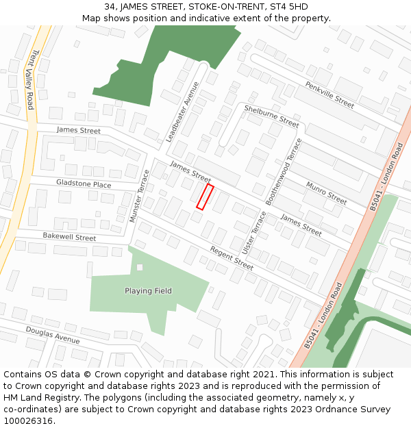 34, JAMES STREET, STOKE-ON-TRENT, ST4 5HD: Location map and indicative extent of plot