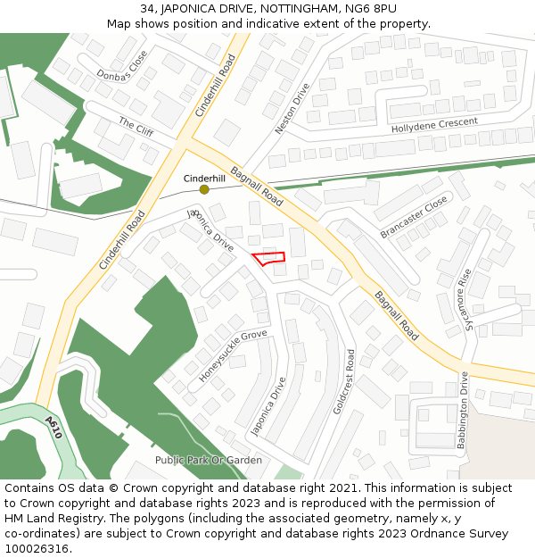 34, JAPONICA DRIVE, NOTTINGHAM, NG6 8PU: Location map and indicative extent of plot