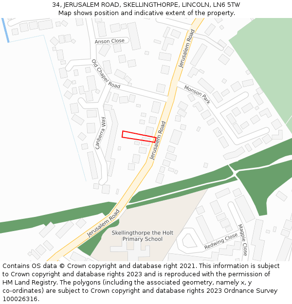 34, JERUSALEM ROAD, SKELLINGTHORPE, LINCOLN, LN6 5TW: Location map and indicative extent of plot