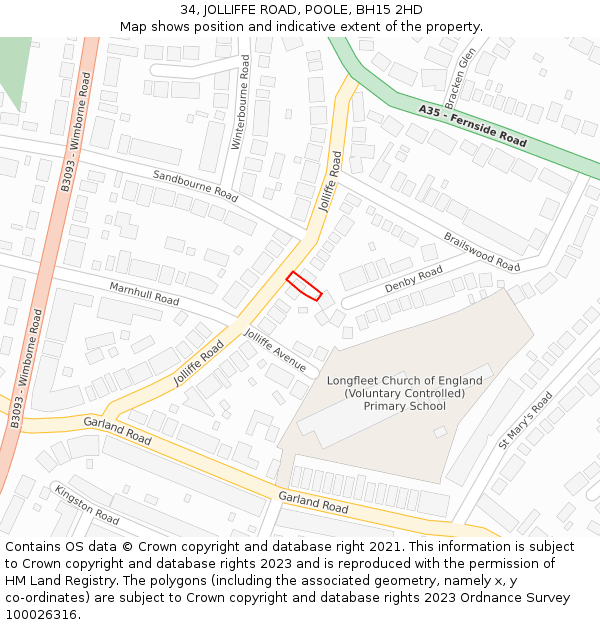 34, JOLLIFFE ROAD, POOLE, BH15 2HD: Location map and indicative extent of plot