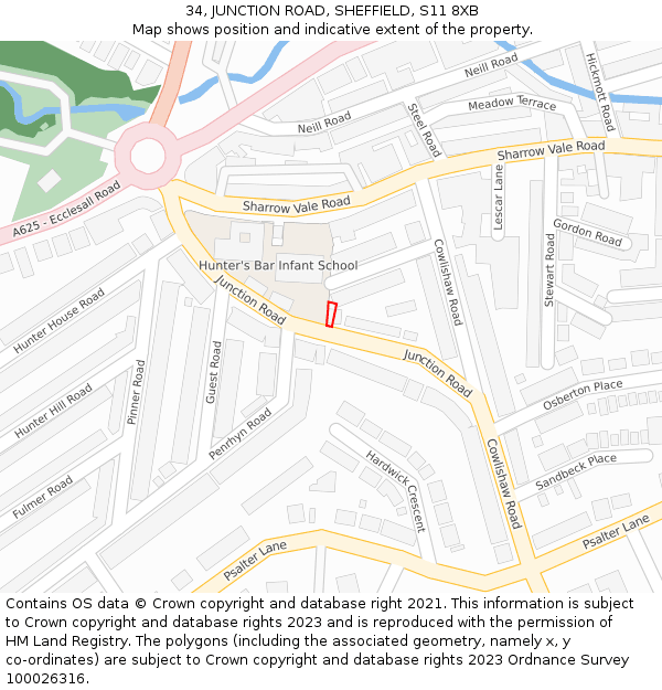 34, JUNCTION ROAD, SHEFFIELD, S11 8XB: Location map and indicative extent of plot