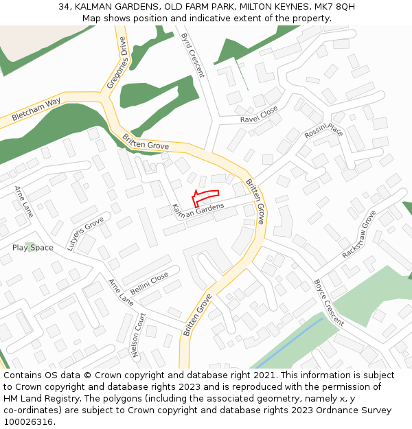 34, KALMAN GARDENS, OLD FARM PARK, MILTON KEYNES, MK7 8QH: Location map and indicative extent of plot