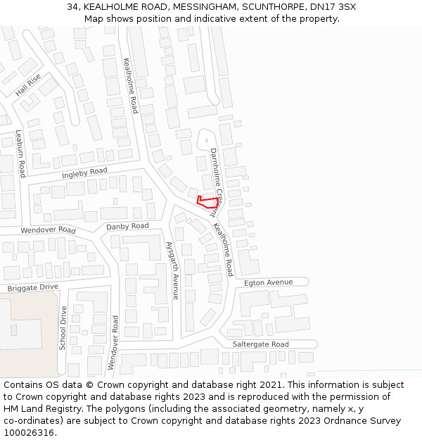 34, KEALHOLME ROAD, MESSINGHAM, SCUNTHORPE, DN17 3SX: Location map and indicative extent of plot