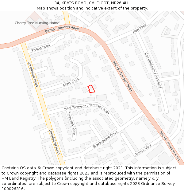 34, KEATS ROAD, CALDICOT, NP26 4LH: Location map and indicative extent of plot