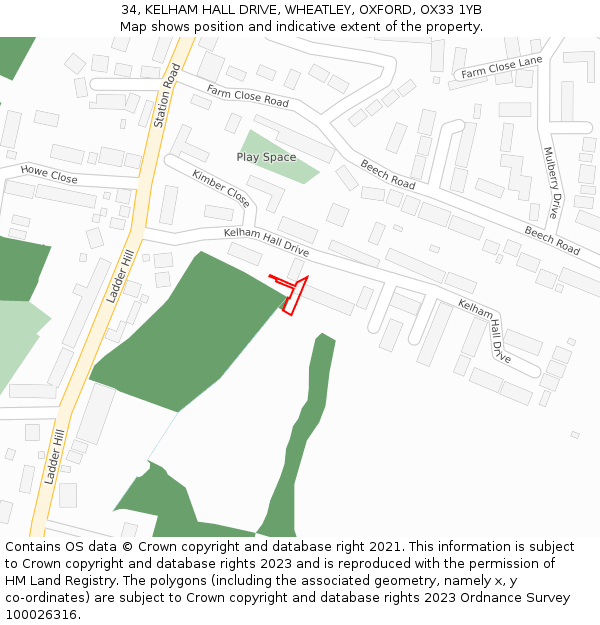 34, KELHAM HALL DRIVE, WHEATLEY, OXFORD, OX33 1YB: Location map and indicative extent of plot