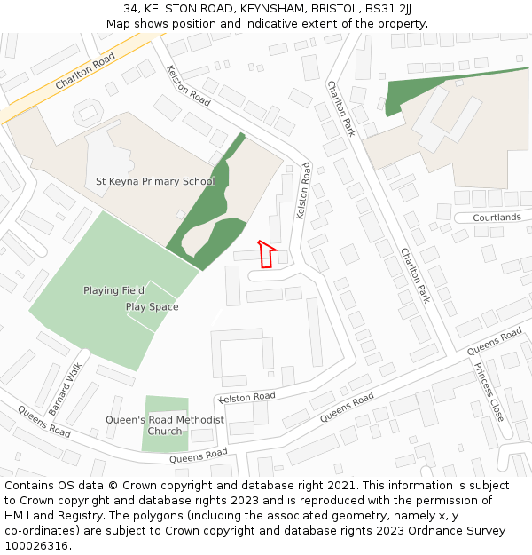 34, KELSTON ROAD, KEYNSHAM, BRISTOL, BS31 2JJ: Location map and indicative extent of plot