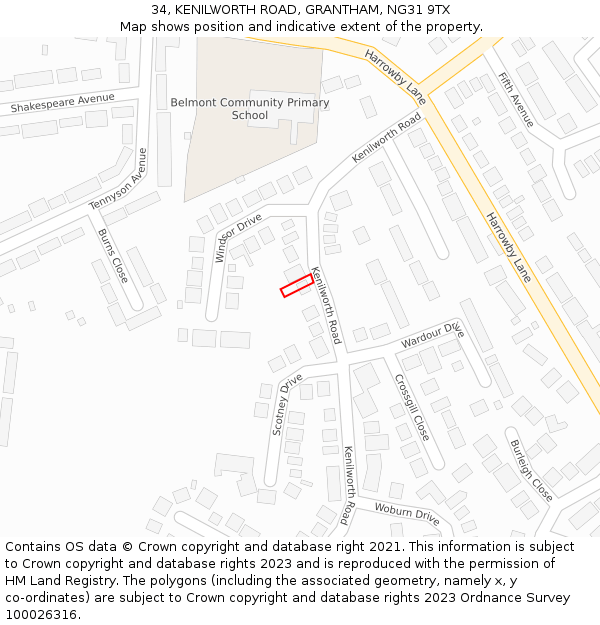 34, KENILWORTH ROAD, GRANTHAM, NG31 9TX: Location map and indicative extent of plot