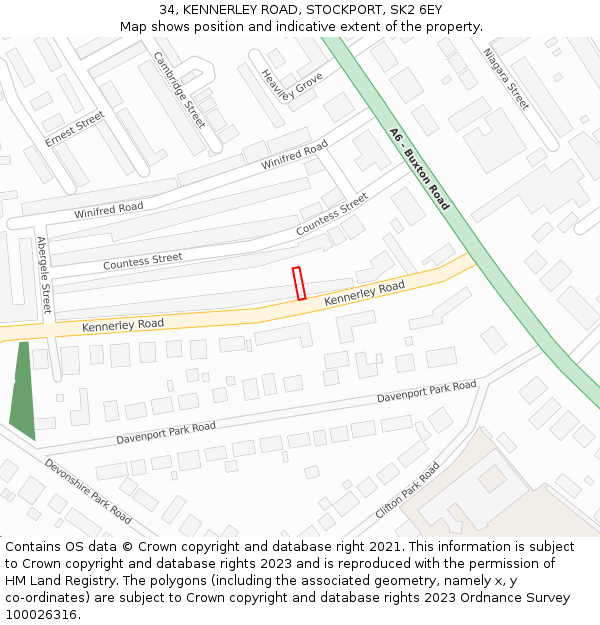 34, KENNERLEY ROAD, STOCKPORT, SK2 6EY: Location map and indicative extent of plot