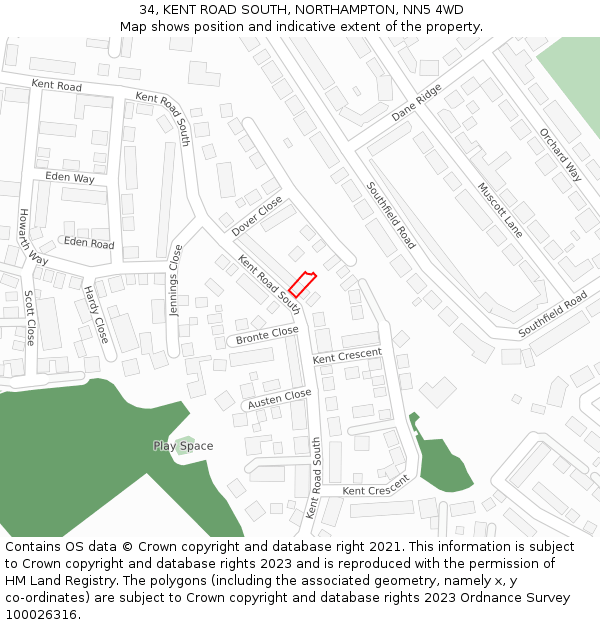 34, KENT ROAD SOUTH, NORTHAMPTON, NN5 4WD: Location map and indicative extent of plot