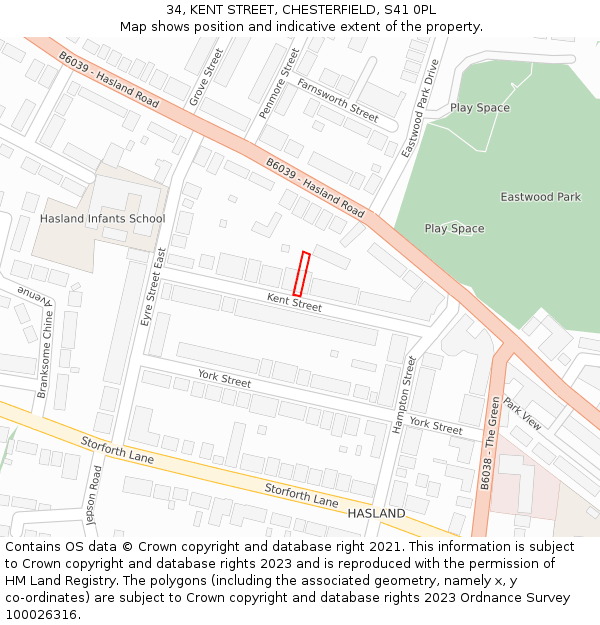 34, KENT STREET, CHESTERFIELD, S41 0PL: Location map and indicative extent of plot