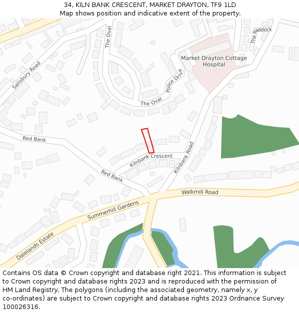 34, KILN BANK CRESCENT, MARKET DRAYTON, TF9 1LD: Location map and indicative extent of plot